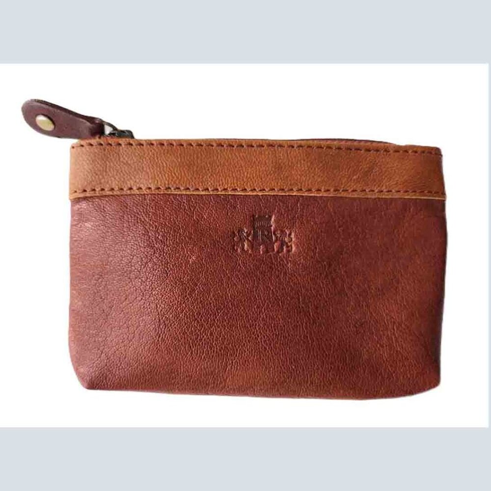 Rowallan Scotland Leather Coin Purse Zip Top Brown Tan